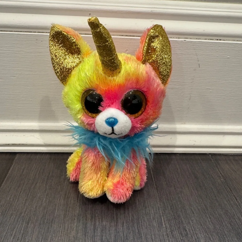Ty Silk Yips Multicolor Pink Yellow Gold Plush Fox Unicorn Stuffed Animal Girls